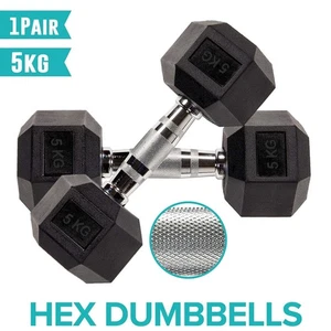 Hex Dumbbells Rubber Encased Cast Iron Home Weights Gym Fitness Sports - Picture 1 of 8