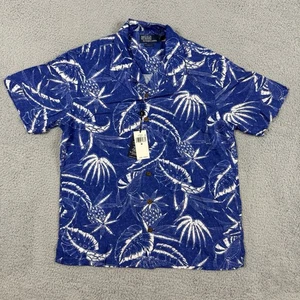 Polo Ralph Lauren Hawaiian Shirt Mens M Blue Hoffman Camp Button Viscose - Picture 1 of 11