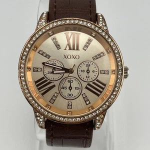 XOXO Watch Women Rose Gold 42mm Case Brown Faux Leather Band- New Battery - Bild 1 von 9