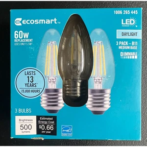 3pk EcoSmart LED Candle Bulbs B11 Clear Glass Daylight Blunt Tip Dimmable 265445 - Picture 1 of 6