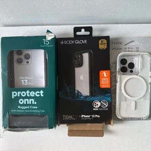 Lot Of 3 iPhone 13 Pro Cases- Rugged w/ Holster, Body Glove 360, & Clear Fitted - Picture 1 of 7