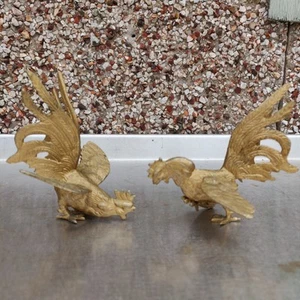 Vintage White Metal Fighting Cockerels Ornaments - Picture 1 of 15