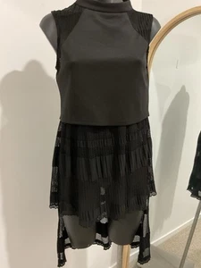 MOSSMAN black mesh mock neck top women's size 8 layered knit lace tunic high low - Picture 1 of 6