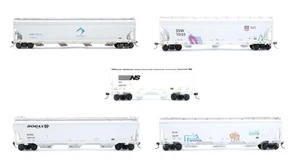 ATLAS/UNKNOWN 'HO' GAUGE LOT OF 5 ASSORTED CENTERFLOW COVERED HOPPER WAGONS - Picture 1 of 11