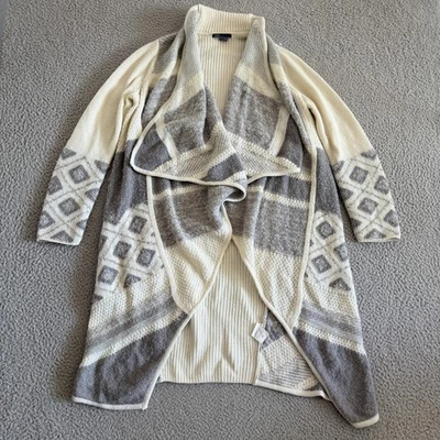 Suéter Vince Mujer Pequeño Gris Crema Lana Mezcla Alpaca Cárdigan Azteca Chaqueta Foto 1 de 4