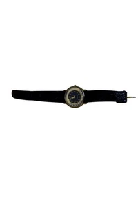 Vintage Cassini Quartz Watch Womens Black Faux Leather Gold Crystal Accents 90s - Picture 1 of 5
