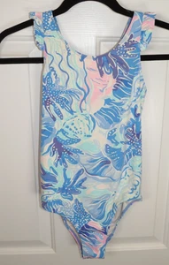 Lilly Pulitzer 1 Piece Swimsuit Racerback Ruffle Straps "Shade Seekers" Girls 12 - Picture 1 of 5