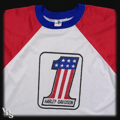 Camiseta deportiva Champion x Harley Davidson #1 XL malla barra azul años 70 hecha en EE. UU. COMO NUEVA DE COLECCIÓN Foto 1 de 4