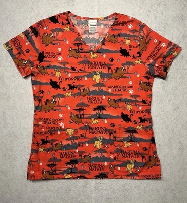 The Lion King Hakuna Matata Simba Nala Pumba Timon Nurse Scrub Top Womens XS - Image 1 of 4