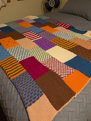 复古手工被子毯图案五颜六色的方形 41"x54" — 第 1/4 张图片