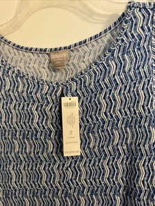 Chico's Maxi Dress Size 2 (12/14) Blue White Ruffle Flounce Hem Elastic Waist - Picture 1 of 5