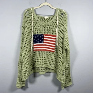 POL salbeigrün Strick Häkel amerikanische Flagge Pullover USA Bootfahren 4. Juli Damen M - Bild 1 von 6