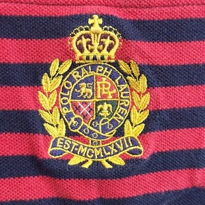 Camisa Polo Ralph Lauren Para Hombres L Azul Rojo Rayas Años 90 Cresta Logo Manga Corta - Imagen 1 de 11