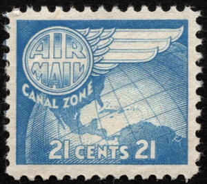 Canal Zone - 1951 - 21 Cents Blue Globe & Wing Airmail Issue # C24a Wet Printing - Picture 1 of 1