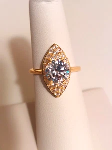 MARQUISE WHITE CZ RING YELLOW GOLD FINISH 925 STERLING RING S 7 - Picture 1 of 6