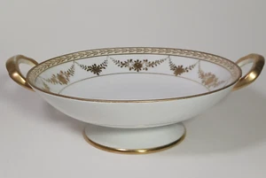 Vintage Nippon Gold Gilded Handpainted Floral Pedestal Bowl With Handles - Picture 1 of 10