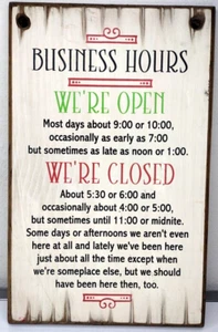 Business Hours Novelty 3/4" Solid Wooden Rustic Sign Open Closed 18" x 11.25" - Picture 1 of 5