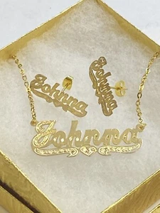 Personalized 14k Gold Overlay Any Name Necklace stud Earrings Set - Picture 1 of 1