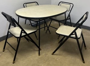 Vintage SAMSONITE MCM FOLDING Oval/Oblong CARD TABLE & 4 Matching CHAIRS SET - Picture 1 of 12