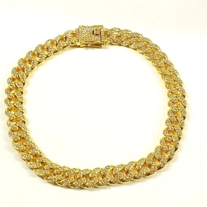 Small Dog Necklace Cuban Link Rhinestone Brass Plated Gold One Size - Picture 1 of 7