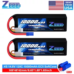 2x Zeee 4S Lipo Battery 10000mAh 14.8V 120C EC5 for Xmaxx RC Car Truck Tank - Picture 1 of 6