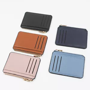 Mens Womens Leather Wallet Credit Card Holder RFID Blocking Zipper Pocket Purse - Picture 1 of 17