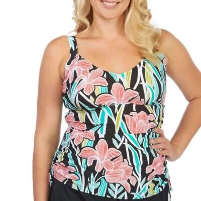 Tankini para mujer Maxine of Hollywood lineal con aros fruncido lateral flor PLUS 16 Foto 1 de 4