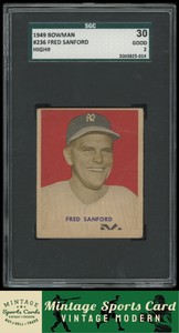1949  Bowman - Fred Sanford - Rookie RC #236 Yankees SGC 2