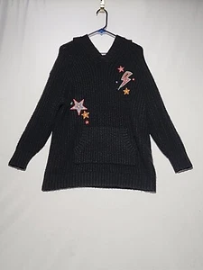 Torrid Raglan Hooded Sweater Embroidered Star Black Size 1 - Picture 1 of 10