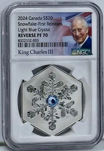 2024 Canada Snowflake Light Blue Crystal $20 Silver Coin Reverse Proof NGC PF70 - Picture 1 of 2