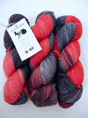 3 Skeins The Wicked Knittah Hand Dyed Fingering Yarn "Tainted" Merino Lurex - Image 1 of 4