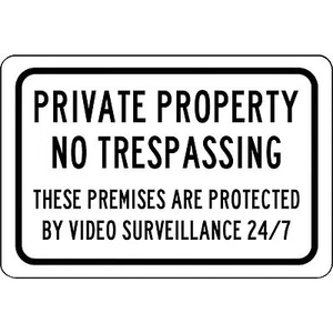 Aluminum Metal Sign - Private Property No Trespassing 24/7 Surveillance 8" X 12" - Picture 1 of 1