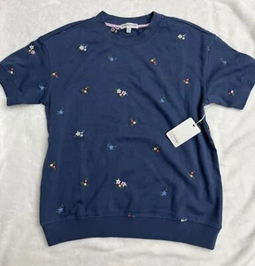 PJ Salvage Blue Ditsy Days Crew Embroidered Floral Pajama Top Sleepwear Sz Med - Picture 1 of 6