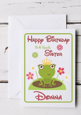 JUSTGORJUS Frog Princess Personalised A5 Birthday Card - Any - Age Relation Name