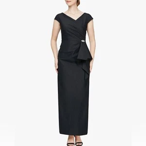 Alex Evenings langes schwarzes Abendkleid Stretch Strass Rüschenkleid 2 neu mit Etikett - Bild 1 von 13