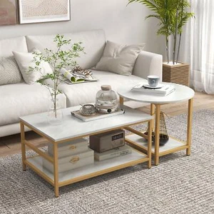 HOMCOM Coffee Tables Set of 2 with Storage Shelves-Lightning Deals - Picture 1 of 6