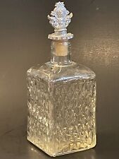 Vintage Diamond Glass Decanter Bottle 1970's Lions Head Silver Tone Stopper