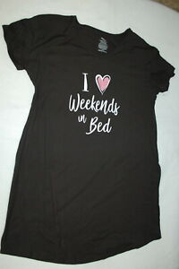 Womens Nightgown I Love Weekends in Bed S-M L-XL 2X-3X Black PJs
