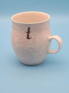 Anthropologie Homegrown Monogram Initial Letter "t" Mug Koi Fish Pink And White - Picture 1 of 6