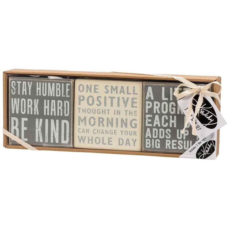 Primitives by Kathy Stay Humble Positive Thoughts Wood Box Sign Shelf Sitter Set - Image 1 of 4