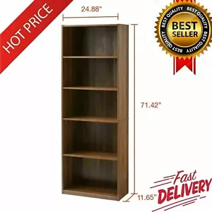 71" Tall 5-Shelf Wood Bookcase Storage Shelving Book Wide Bookshelf Cabinet Home - Picture 1 of 14