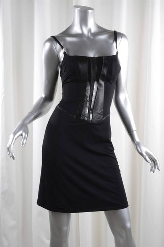 Abito bodycon senza maniche VERSACE JEANS COUTURE donna nero lavorato a maglia + pelle pizzo XS