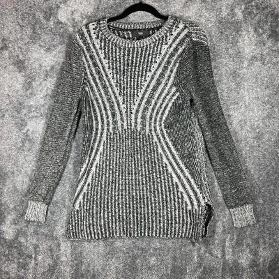 Suéter Mossimo para mujer mediano negro blanco jaspeado tejido con cable cuello redondo túnica top Foto 1 de 4