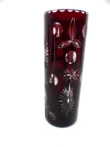 Glas Vase Böhmen Rubinrot 25 cm Sternschliff - Picture 1 of 6