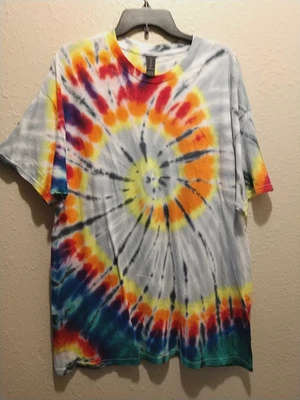 Camiseta masculina feminina unissex tingida em espiral feita à mão tamanho XL hippie boho (T123) - Imagem 1 de 3