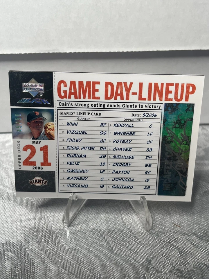 UD Black Game Day-Lineup 2007 Matt Cain automático #d/50 Foto 1 de 2