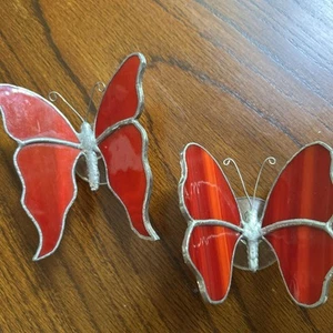 Vintage Red Butterflies Stained Glass Suncatcher With Window Suction Cups - Picture 1 of 9