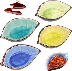 4Pcs Ceramic Sauce Dishes Leaves Shape Handmade Sauce Bowls Soy Sauce Dipping Co - Picture 1 of 12