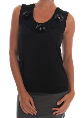 Blusa Cami Dolce&Gabbana Mujer Negra Top Algodón Cristales Sin Mangas Talla IT 40 S Foto 1 de 4