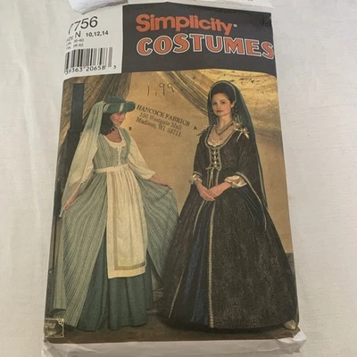 Sewing Pattern Costume Historic Gowns Cosplay Simplicity 7756 Size 10-14 - Image 1 of 3